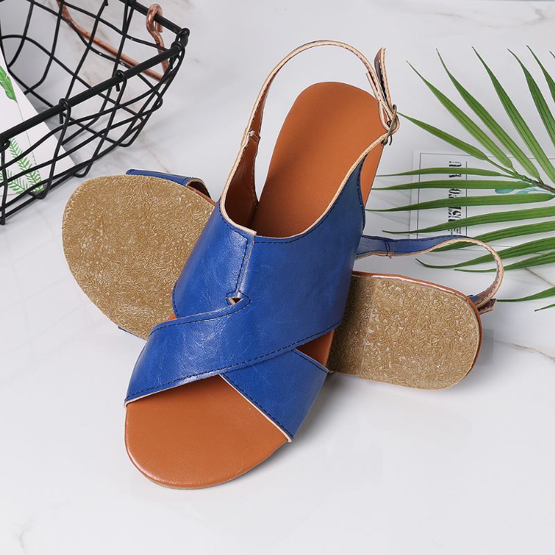 Wome Beach Peep Toe Cross Spänne Flats Sandaler