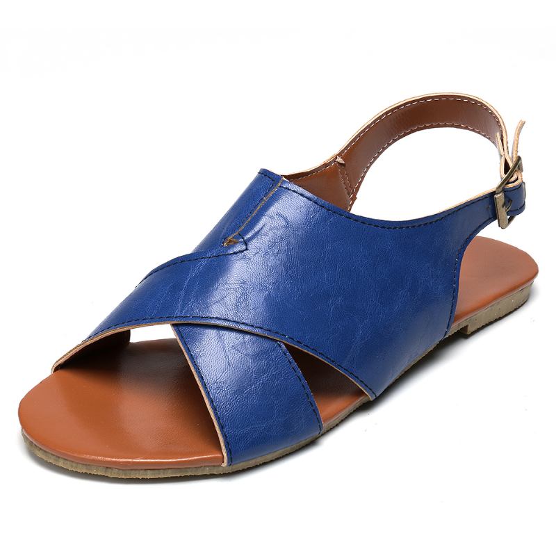 Wome Beach Peep Toe Cross Spänne Flats Sandaler