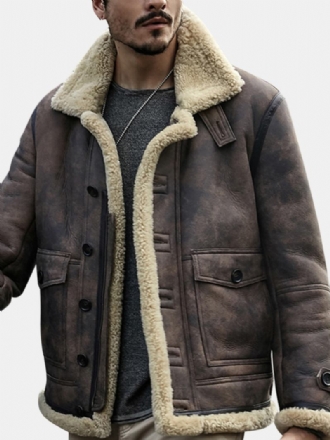 Herr Biker Jacka Big Pocket Shearling Konstläder