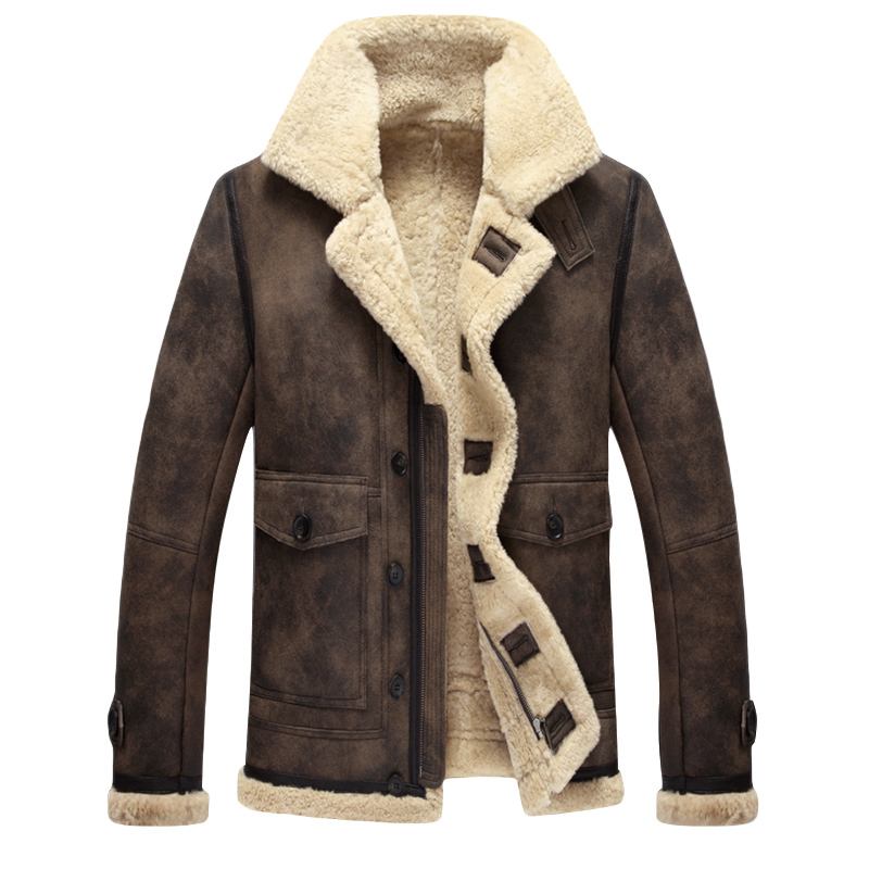 Herr Biker Jacka Big Pocket Shearling Konstläder