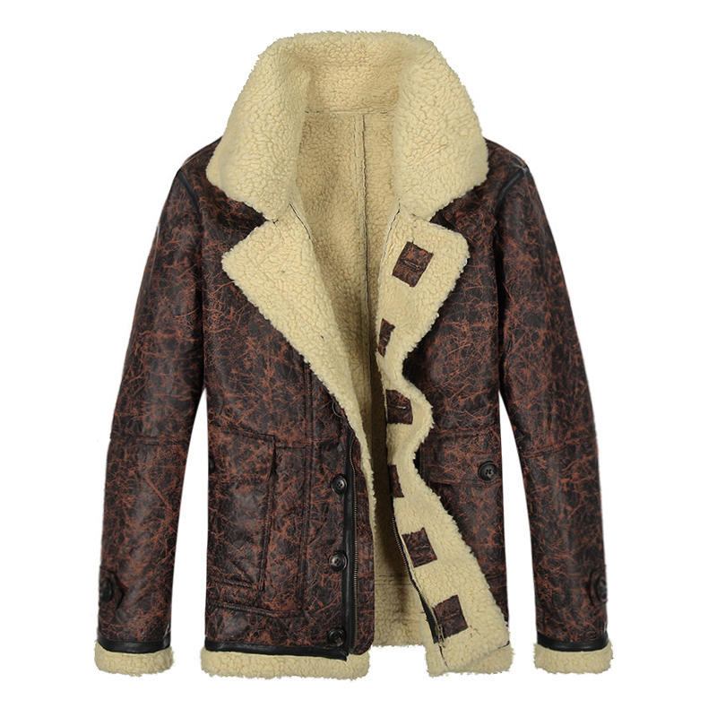 Herr Biker Jacka Big Pocket Shearling Konstläder