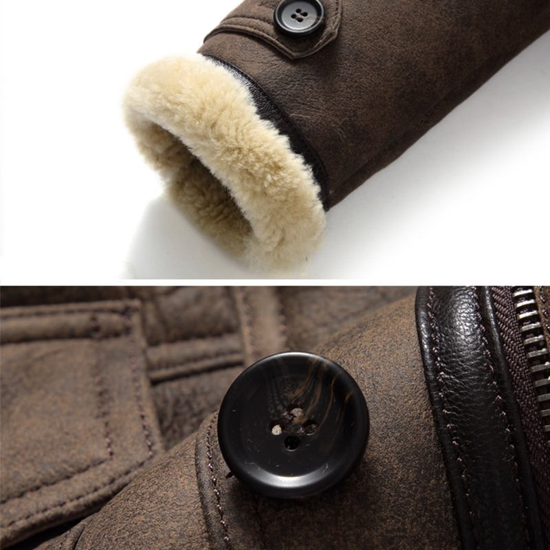 Herr Biker Jacka Big Pocket Shearling Konstläder