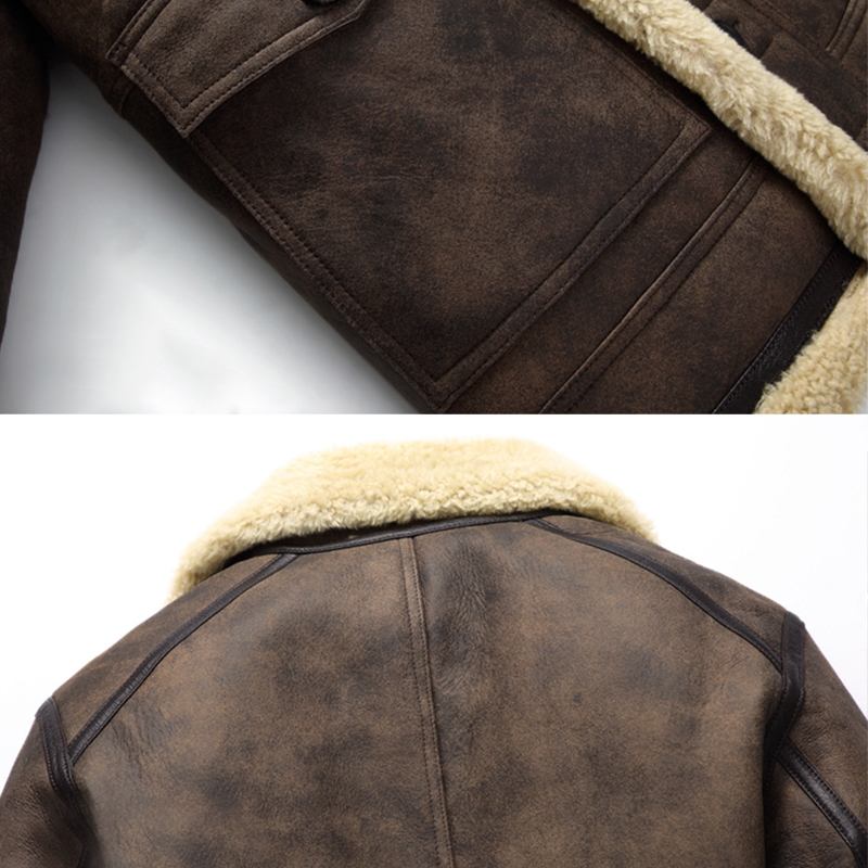 Herr Biker Jacka Big Pocket Shearling Konstläder