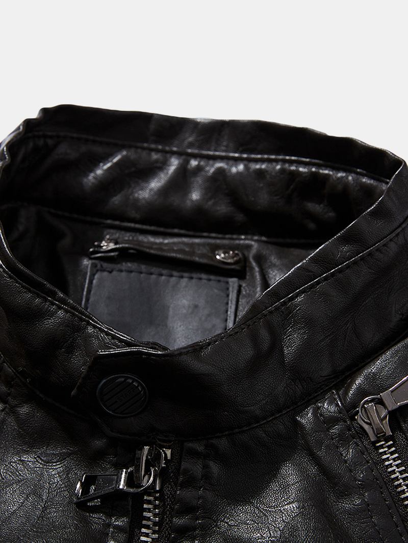 Herr Multi-zipper Varmfoder Biker Pu Läderjacka