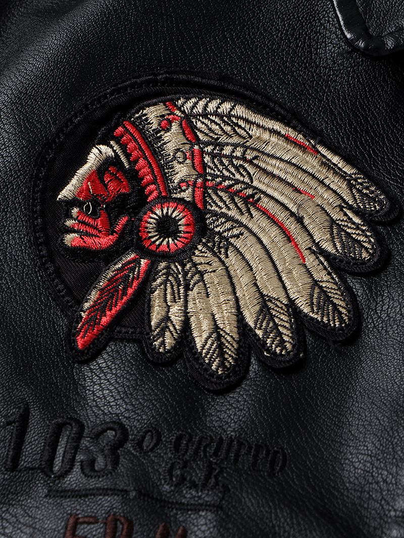 Herr Tribal Broderi Eagle Head Badge Pocket Dragkedja Långärmad Pu-läderjackor