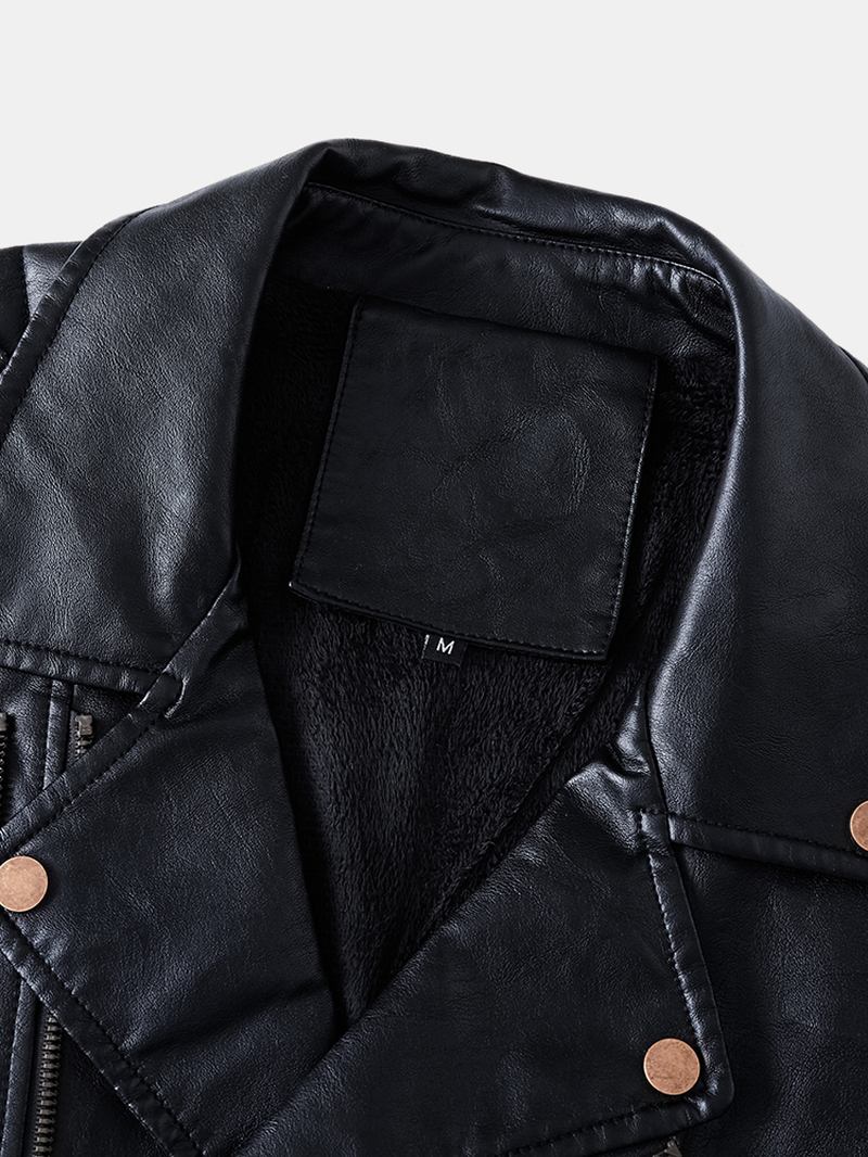 Man Pocket Lapel Zip-up Sashes Pu-läderjackor