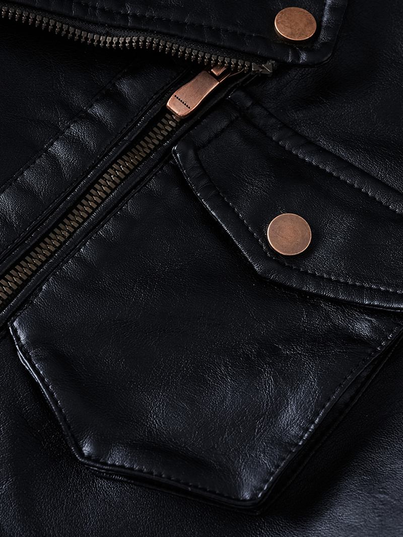 Man Pocket Lapel Zip-up Sashes Pu-läderjackor