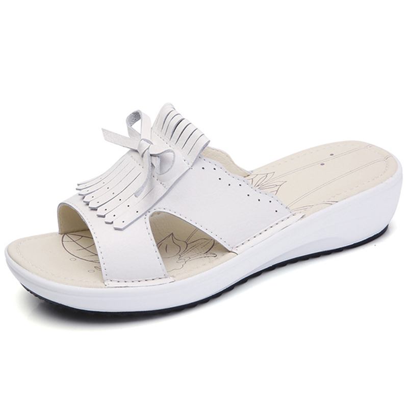 Kvinnor Slip On Causal Shoe Läder Tofs Flat Sandaler