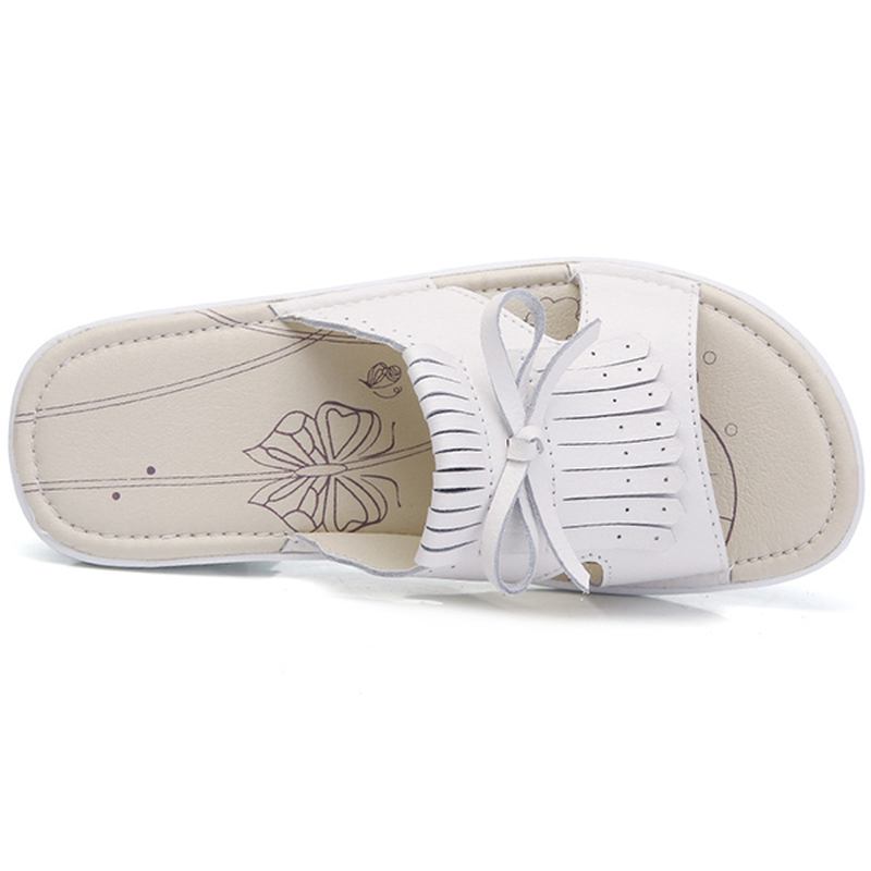 Kvinnor Slip On Causal Shoe Läder Tofs Flat Sandaler