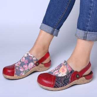 Kvinnor Super Bloom Blommor Splicing Retro Mönster Stitching Slip On Flats