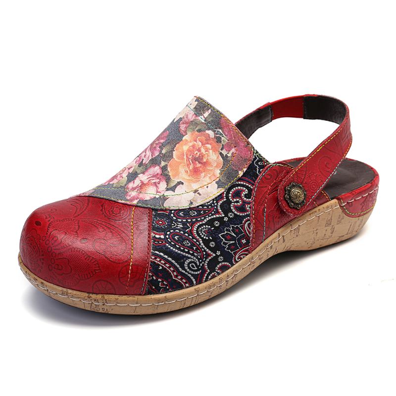 Kvinnor Super Bloom Blommor Splicing Retro Mönster Stitching Slip On Flats