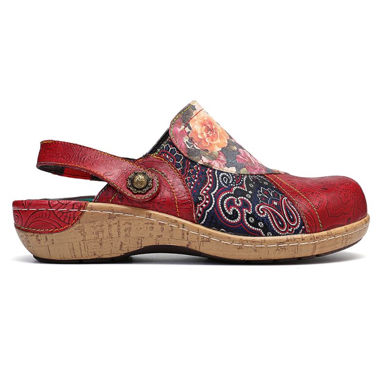 Kvinnor Super Bloom Blommor Splicing Retro Mönster Stitching Slip On Flats