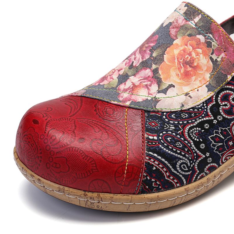 Kvinnor Super Bloom Blommor Splicing Retro Mönster Stitching Slip On Flats