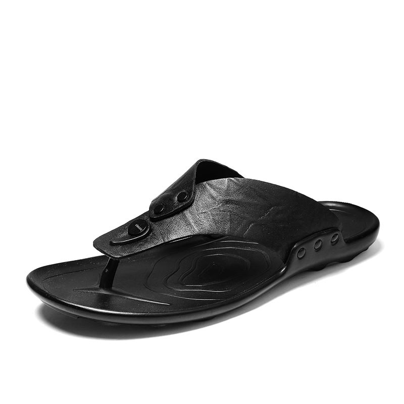 Män Läder Andas Mjuk Sula Halkfri Utomhus Flip Flops Casual Tofflor