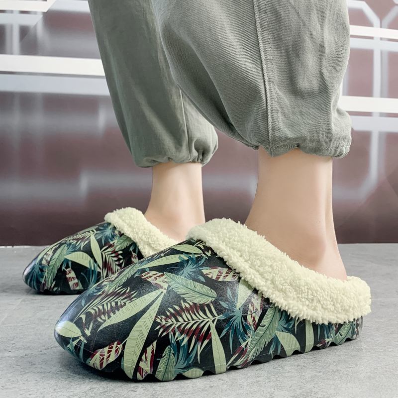 Män Vattentät Varmfoder Växtmönster Slip-on Hem Vintertofflor