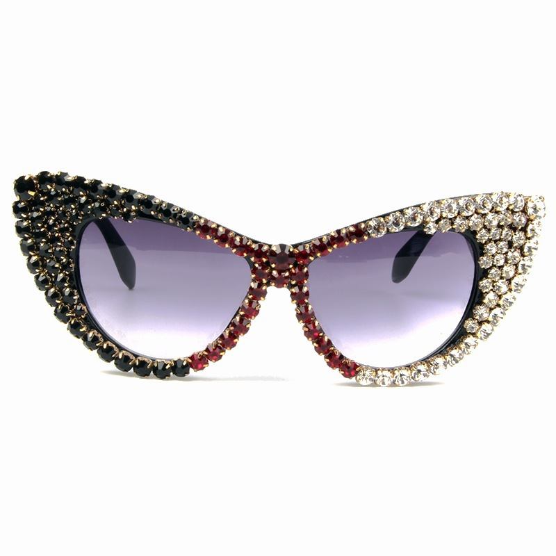 Färg Pearl Rhinestone Katt Eye Kvinnlig Personlighet Diamantglasögon Solglasögon