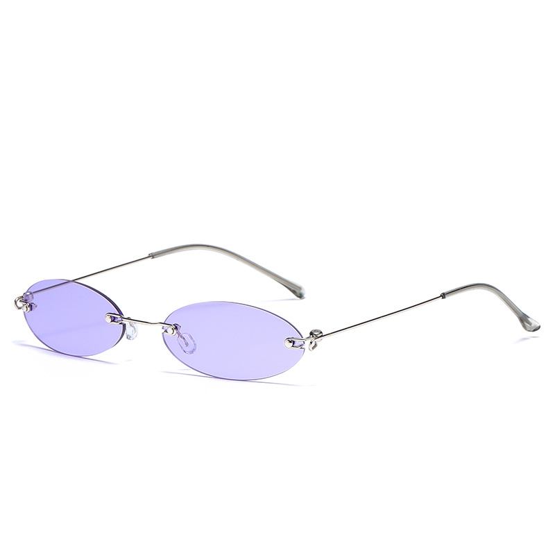 Longkeeper Oval Båglösa Solglasögon Dam Märke Tiny Retro Lila Svarta Solglasögon Herr Små Glasögon Oculos Feminino