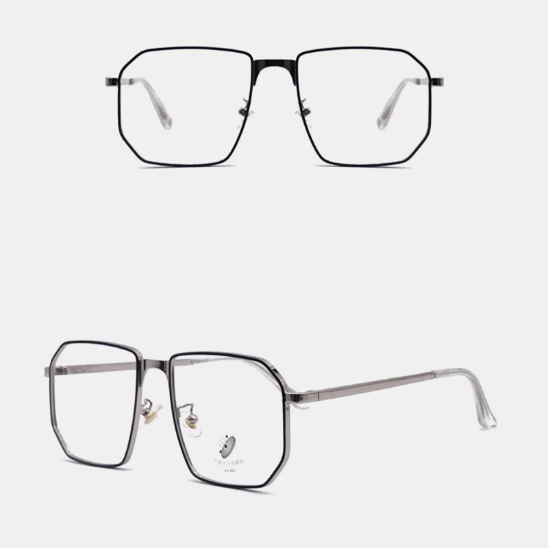 Unisex Polygonal Metall Full Båge Myopia Glasögon Båge Anti-blue Light Mode Flat Glasögon