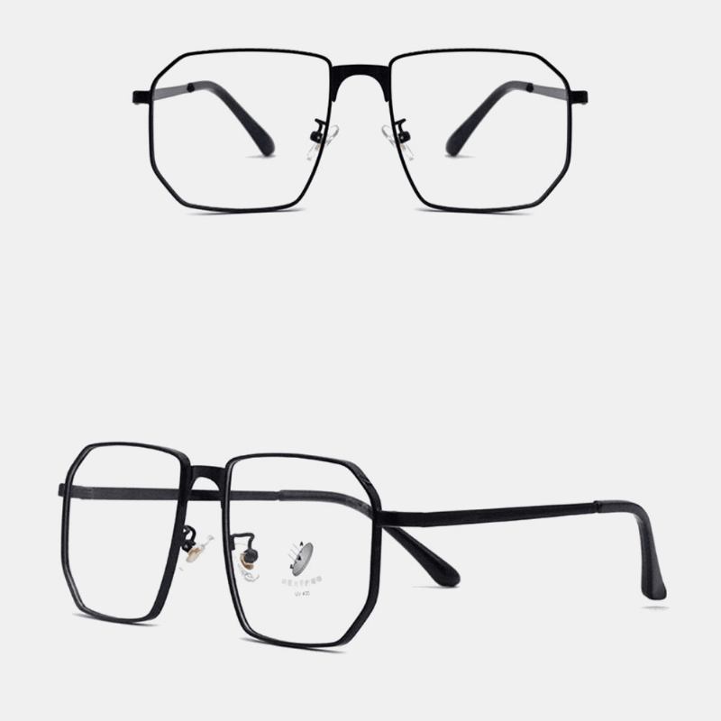 Unisex Polygonal Metall Full Båge Myopia Glasögon Båge Anti-blue Light Mode Flat Glasögon