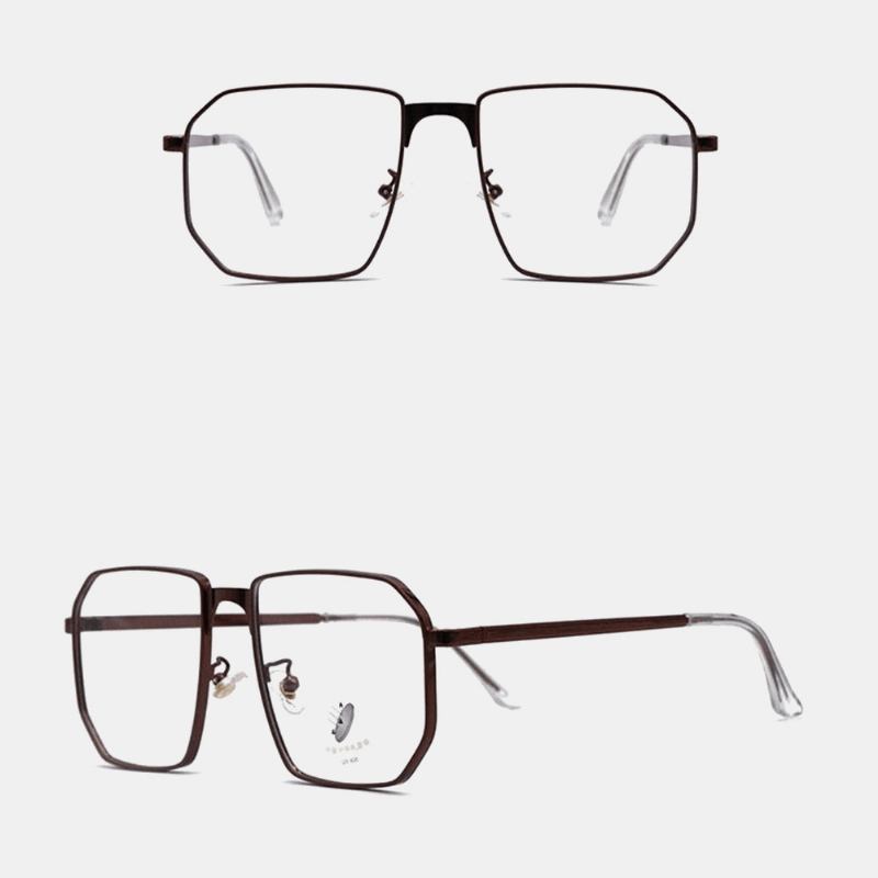 Unisex Polygonal Metall Full Båge Myopia Glasögon Båge Anti-blue Light Mode Flat Glasögon