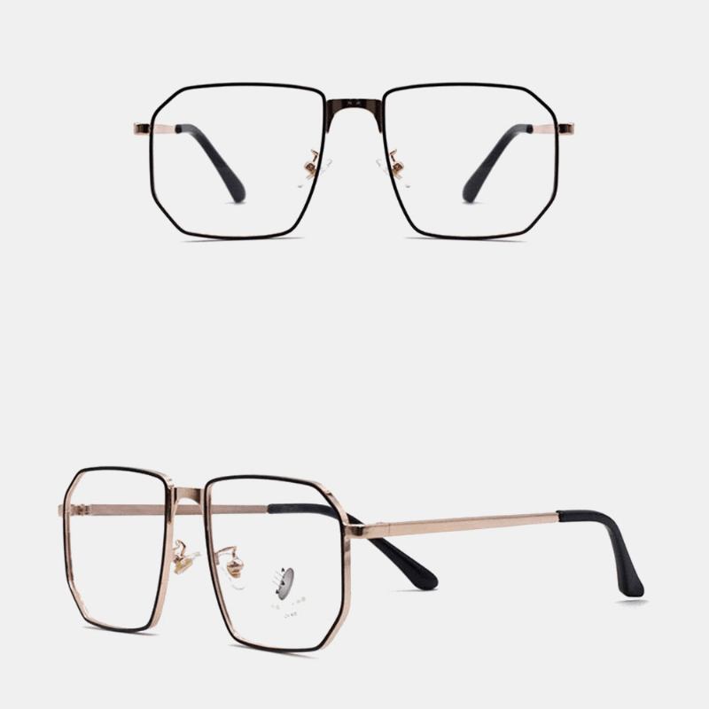 Unisex Polygonal Metall Full Båge Myopia Glasögon Båge Anti-blue Light Mode Flat Glasögon