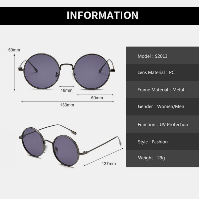 Unisex Retro Metall Rund Form Mode Uv-skydd Solglasögon