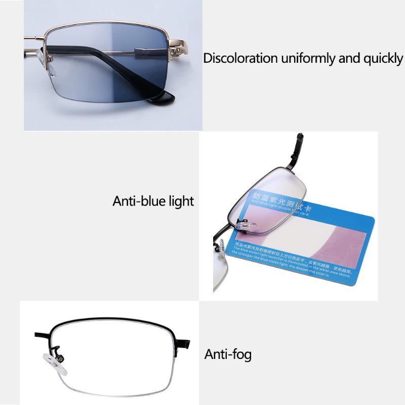 Unisex Vikbar Halvram Anti-blue Light Dubbel Användning Intelligent Zoom Multi-focus Färgbyte Läsglasögon Prebyopiska Glasögon