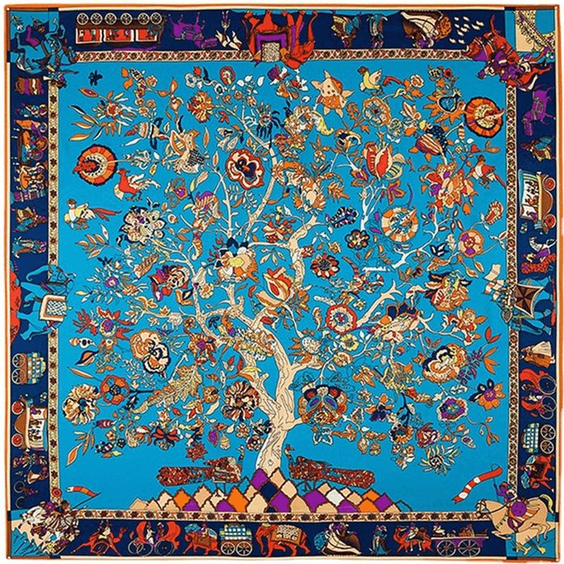 130 cm Fortune Tree Livets Träd Etniskt Blommönster Dam Twill Scarf Resescarf