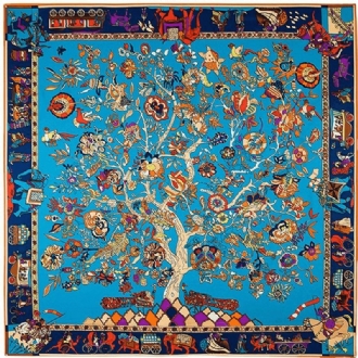 130 cm Fortune Tree Livets Träd Etniskt Blommönster Dam Twill Scarf Resescarf