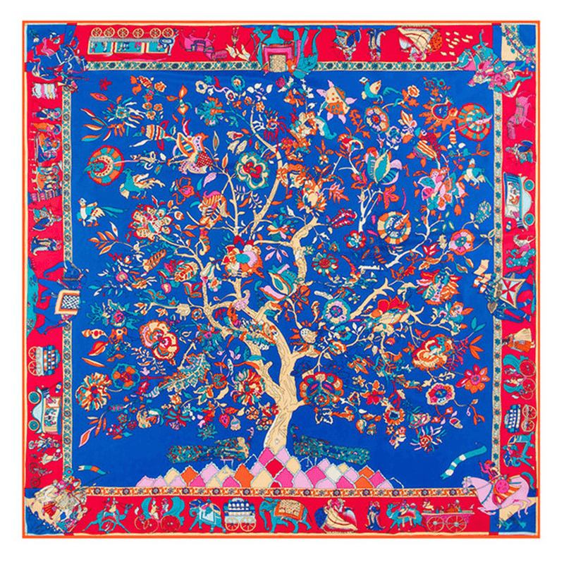 130 cm Fortune Tree Livets Träd Etniskt Blommönster Dam Twill Scarf Resescarf