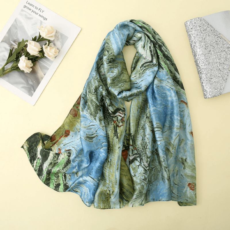 Art Scarf Summer Sunscreen Sjal Siden