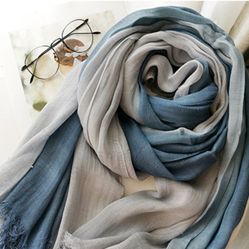 Dam Bomull Gradient Kontrast Färg Dam Casual Elegant Vinter Höst Håll Värmen Nackskydd Multi-purpose Scarf Sjal