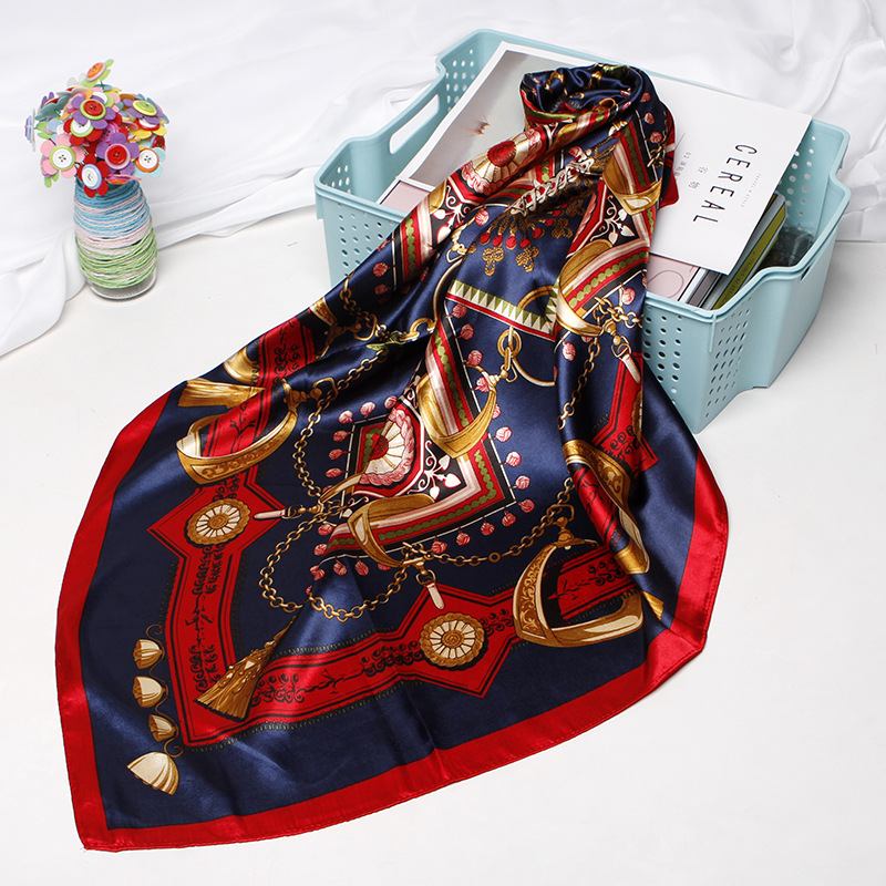 Dammode Bandana Scarf Tryckt Siden Satin Hår Scarf Bandana 90.90 cm Fyrkantig Scarf Pannband Dam Scarf 2019