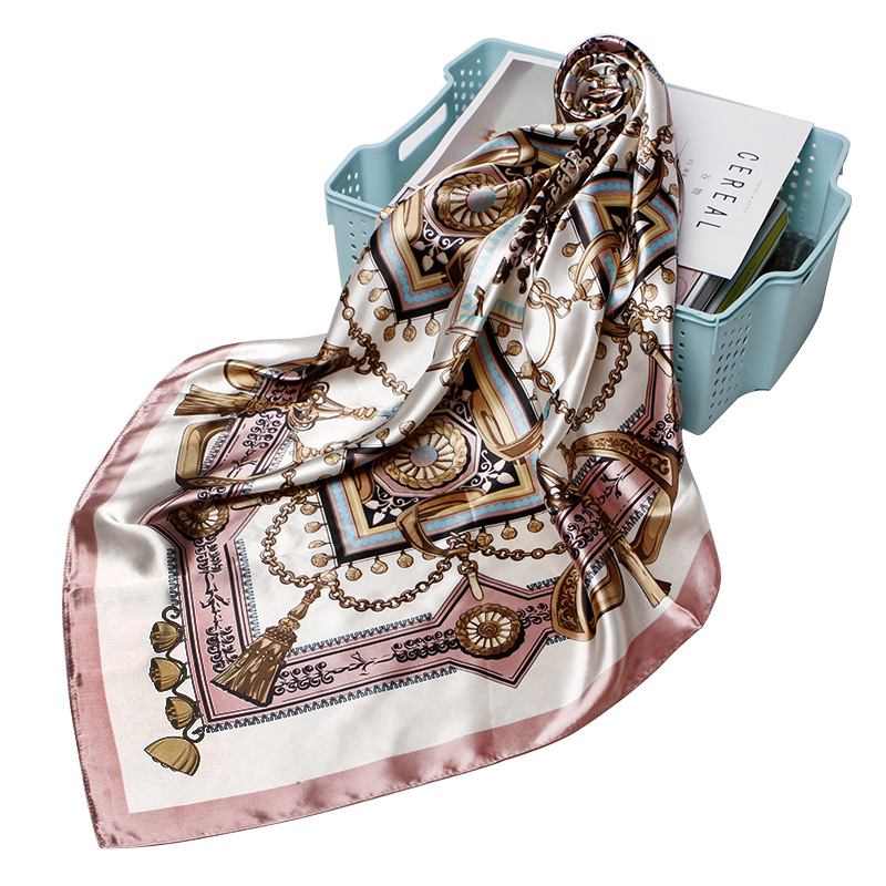 Dammode Bandana Scarf Tryckt Siden Satin Hår Scarf Bandana 90.90 cm Fyrkantig Scarf Pannband Dam Scarf 2019