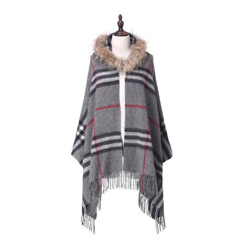 Damsjal Raccoon Pälskrage Ull Rutig Scarf