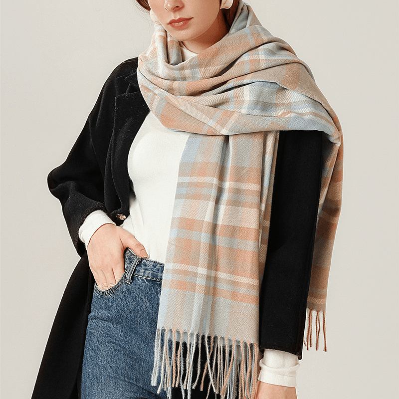 Imitation Cashmere Scarf Pläd Förtjockade Kalla Och Varma Tofsar