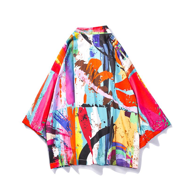 Japansk Tang Kostym Färg Graffiti Road Robe Solskyddsrock Tre Fjärdedels Ärm Par Herr Kimono Lös Tunn Sektion