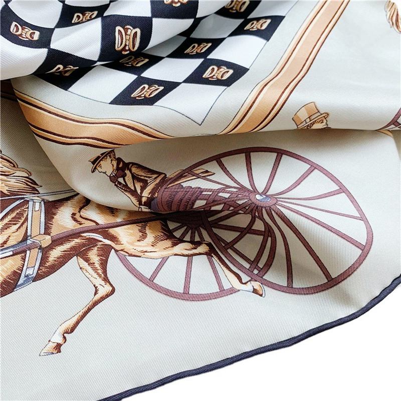 Klassisk Carriage Silk Twill Stor Fyrkantig Scarf Sjal Elegant Temperament