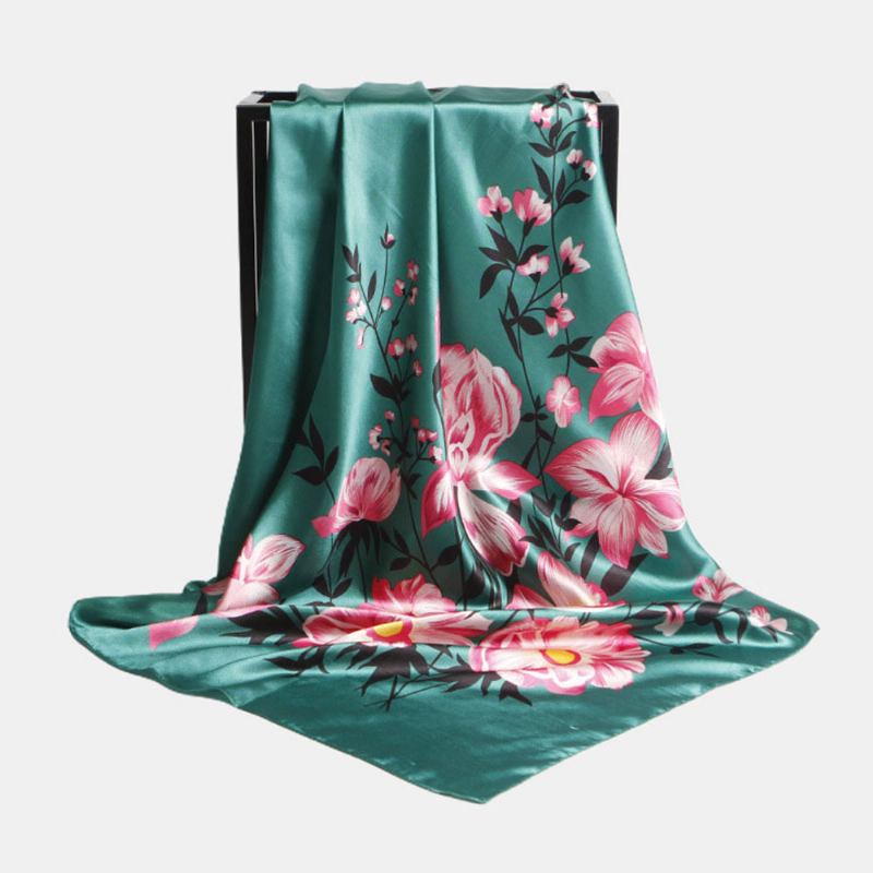 Kvinnor 90 cm Imitation Sidenblommor Unikt Kreativt Mönster Elegant Multifunktionell Håll Varm Vid Fyrkantig Scarfsjal