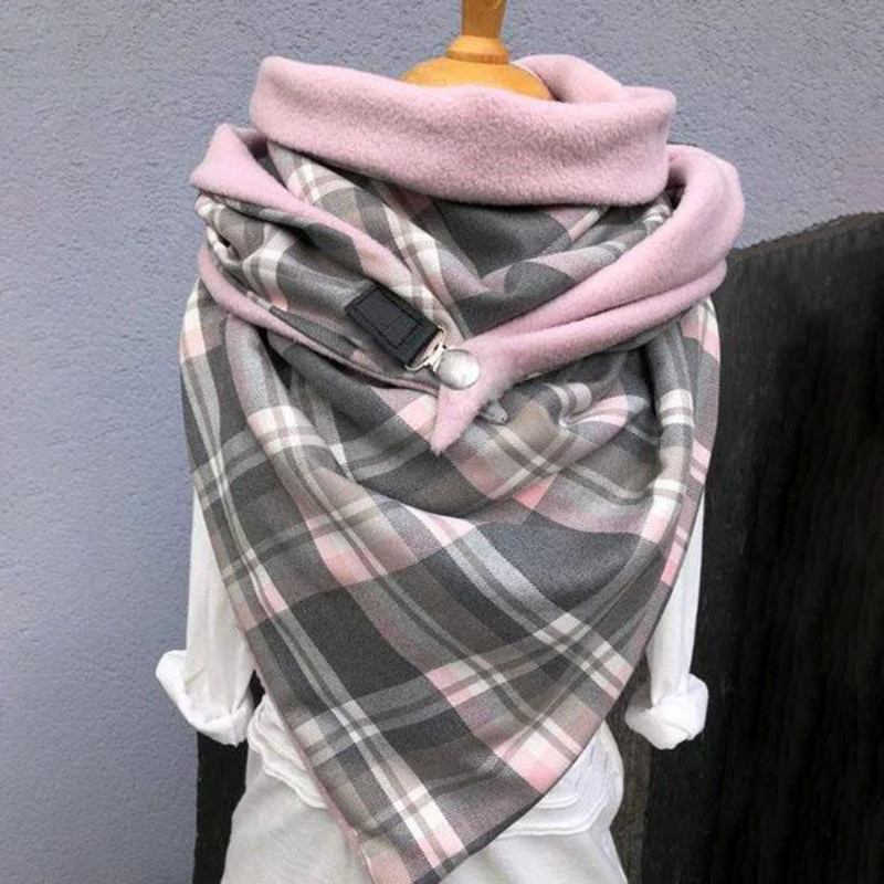 Kvinnor Bomull Plus Tjock Håll Värmen Vinter Utomhus Casual Galler Mönster Kontrastfärg Multi-purpose Scarf Sjal