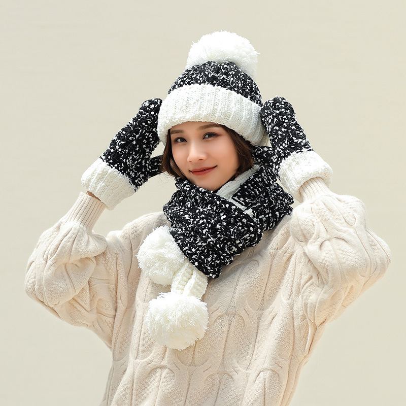 Kvinnor Flickor Jul Sticka Snow Hat Handskar Scarf Vinter Varm Trend Tredelad Set