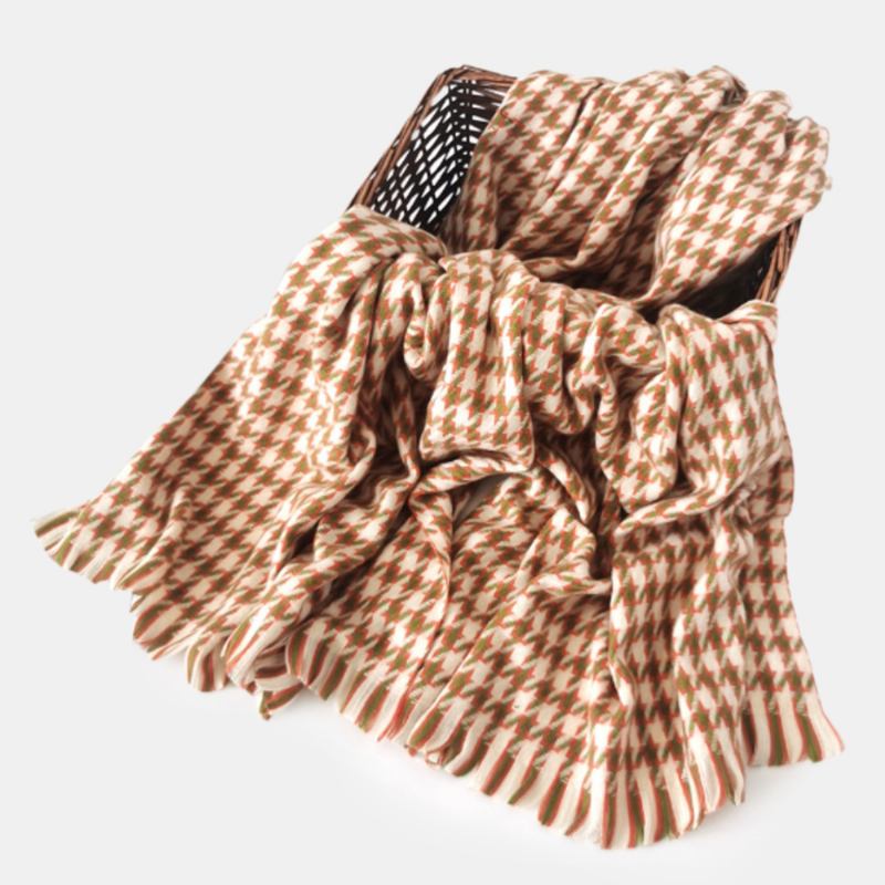 Kvinnor Konstgjord Kashmir Färgglad Houndstooth Vävd Tofs Mode Värme Sjal Scarf