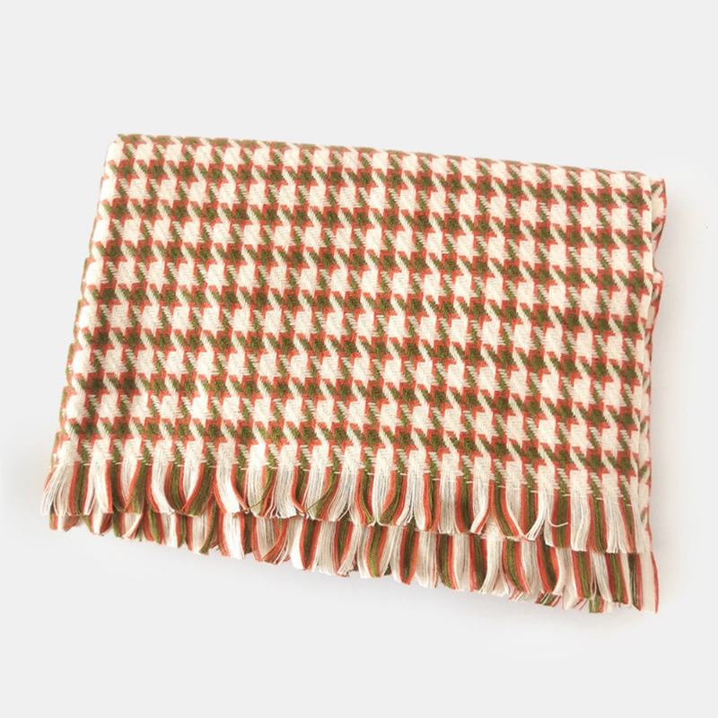 Kvinnor Konstgjord Kashmir Färgglad Houndstooth Vävd Tofs Mode Värme Sjal Scarf