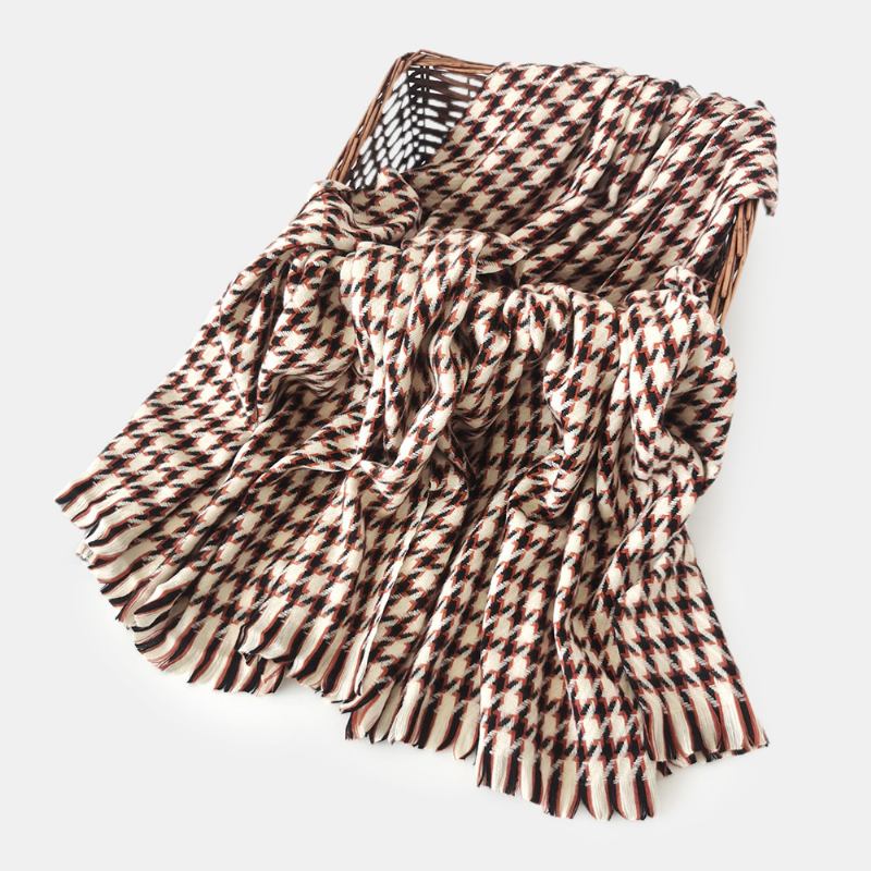 Kvinnor Konstgjord Kashmir Färgglad Houndstooth Vävd Tofs Mode Värme Sjal Scarf