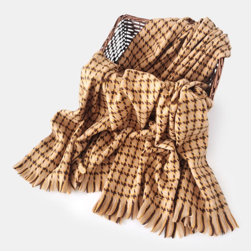 Kvinnor Konstgjord Kashmir Färgglad Houndstooth Vävd Tofs Mode Värme Sjal Scarf