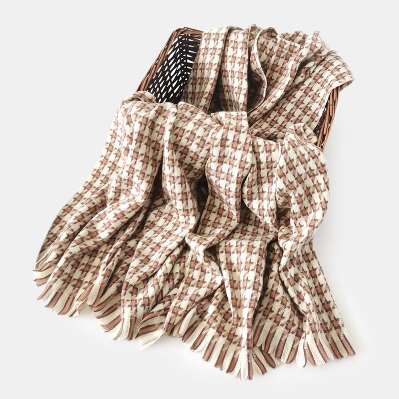 Kvinnor Konstgjord Kashmir Färgglad Houndstooth Vävd Tofs Mode Värme Sjal Scarf