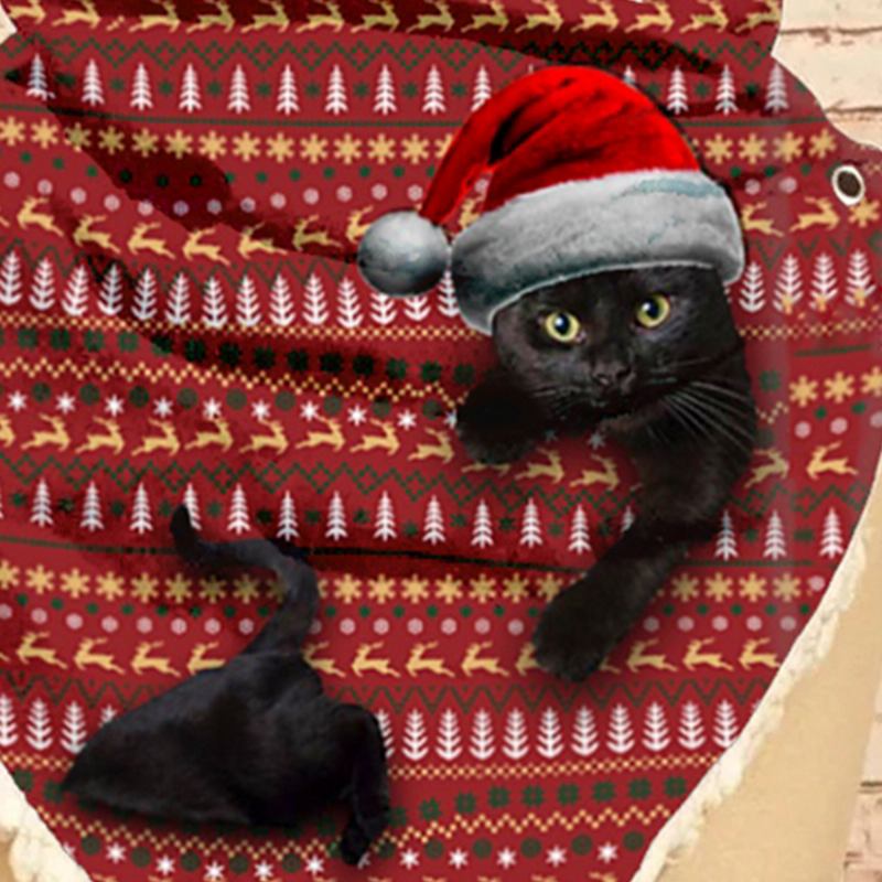 Kvinnor Söt Tecknad 3d Black Katt Fstive Christmas Atmosphere Randmönster Varm Nackskyddssjal