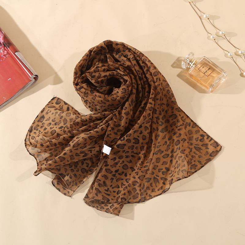 Leopard Chiffong Scarf Dam Tunn Sjal