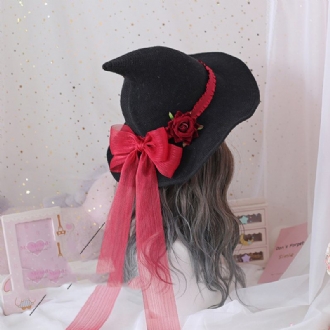 Lolita Retro Witch Hat Masquerade Rose Big Bow Wizard Hat Gothic Magical Girl Hat Cosplay Accessoarer Festdekor