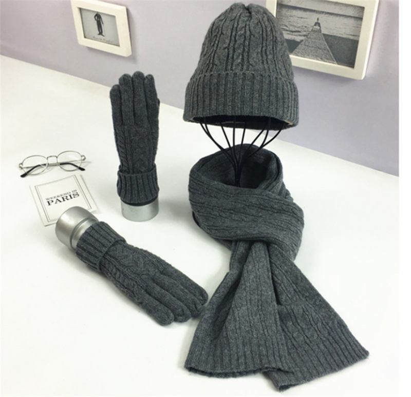 Mode Enfärgad Twist Warm Hat Scarf Handske Set